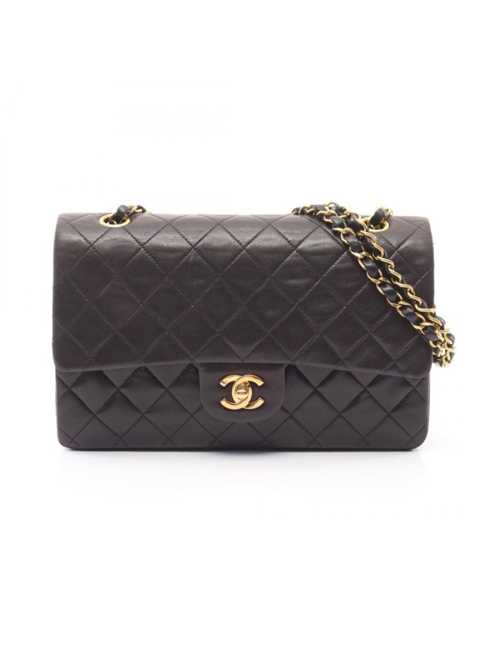 Chanel Shoulder Bag Quilted Double Flap Black Lambskin Chain